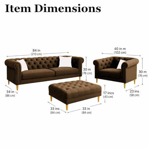 Image of Chesterfield Velvet Upholstery 3-Seater with Armchair and Footrest, Design in 3+1+Footrest Sofa for Living Room, Bedroom, Hallways (Brown)