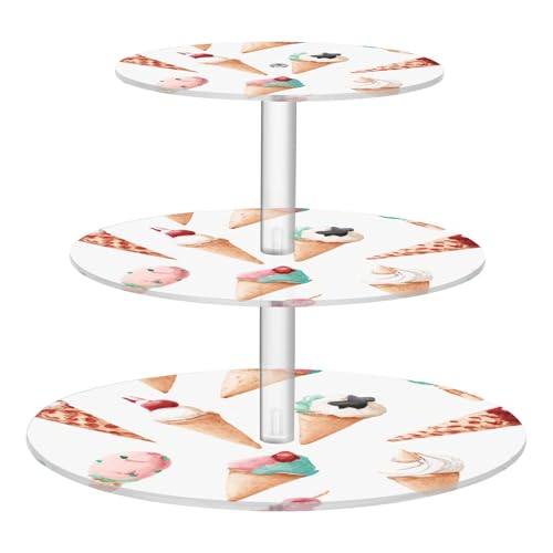PYBUG Ice Cream 3 Tier Acrylic Cupcake Stands Tower,Dessert Table Display Set for Tea Party,Wedding,Birthday, Baby Shower