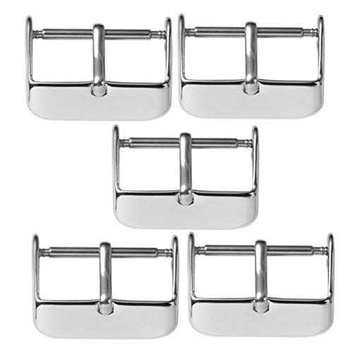 Exceart 5PCS Watch Strap Buckle Stainless Steel Watch Clasp Replacement Buckle Fastener Wristwatch Accessories for Leather Watch Band Strap(20mm, Silver)