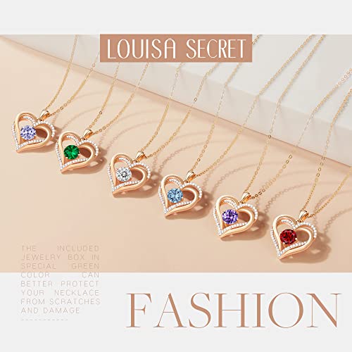 Louisa Secret Love Heart Birthstone Necklaces For Women 925 Sterling Silver Rose Gold Pendant Forever Diamond Jewelry Valentine's Day Christmas Anniversary Birthday Gifts For Wife Girlfriend Mother #TOP3