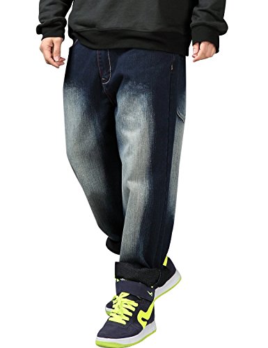 Yeokou Men's Loose Baggy Hip Hop Wash Denim Pants Straight Leg Jeans (Dark-Blue001, 38) #TOP18