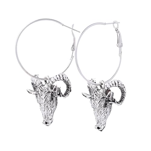 Formery Halloween Satan Goat Head Hoop Earrings Silver Gothic Punk Devils Goat Earring Party Cosplay Costume Accessories