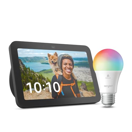 Echo Show 8 (3.ª generación, modelo de 2023) | Antracita + Sengled Bombilla LED inteligente (E27), compatible con Alexa – Kit de inicio de Hogar digital