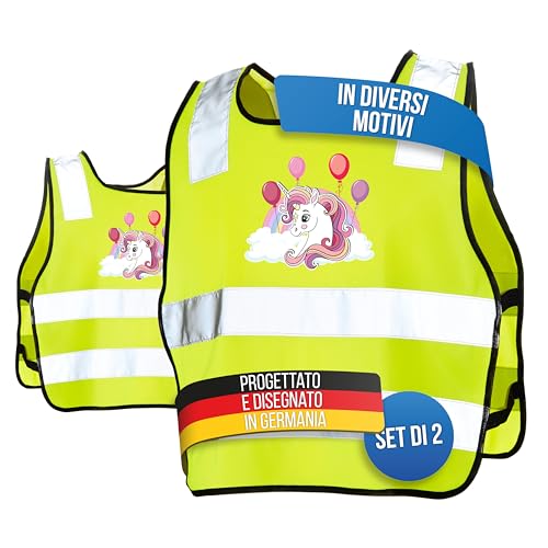 LAUTER SCHUTZ ® Gilet di Sicurezza [Set di 2] per Bambini (5-12 Anni) per Una Migliore visibilità Notturna per la Scuola, Il Ciclismo, Lo Sport e la circolazione Stradale (Unicorno)