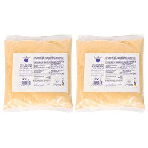 Harina de almendra Proteica 1 kg nut&me | Alta en Proteínas | Baja en Grasas | Sin Gluten | Vegetariano y Vegano | Dietas Keto | Repostería | Sin azúcar |Sin conservantes ni aditivos | Pack 2x500 gr