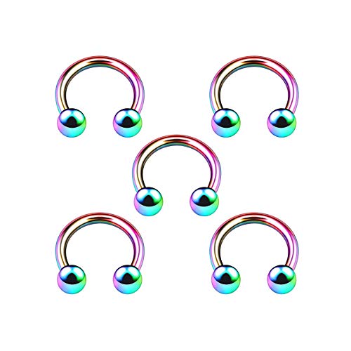 BanaVega 5PCS Anodized Rainbow Horseshoe Barbell 14g 5/16 8mm 4mm Ball Lip Tragus Eyebrow Daith Earrings Rook Piercing Jewelry 4992