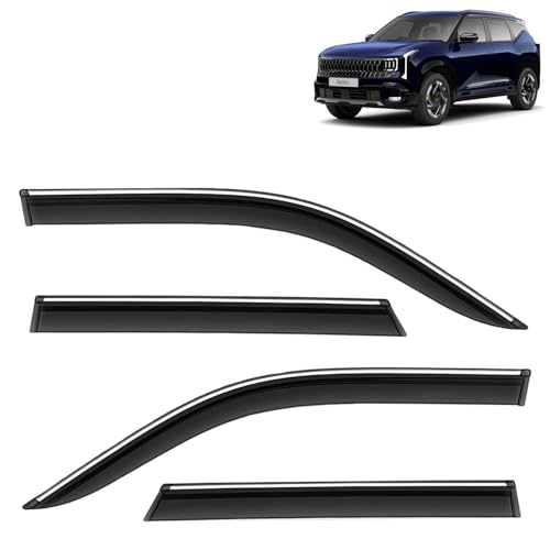 Image of KINGSWAY Accessories Chrome Lining Door Visor Only Compatible with Kia Seltos (Year 2026 Onwards) All Model, Premium Chromeline Unbreakable Car Rain Guard Side Rear Wind Deflectors, Set of 4 Pcs