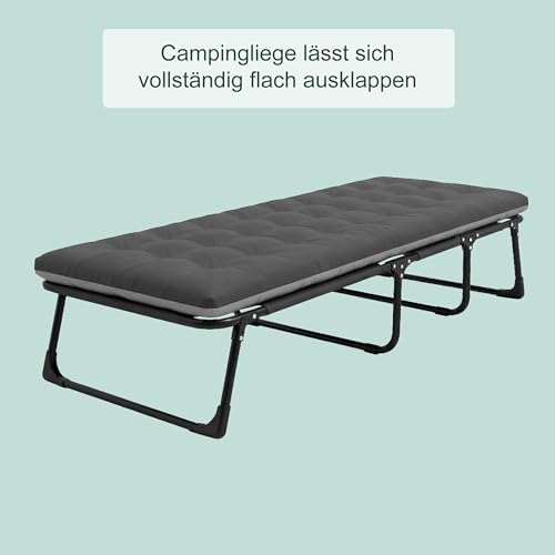 Relaxdays Campingbett klappbar, Matratze, Nackenkissen, Handyhalter, bis 250 kg, HBT: 26x190x72 cm, Feldbett, grau