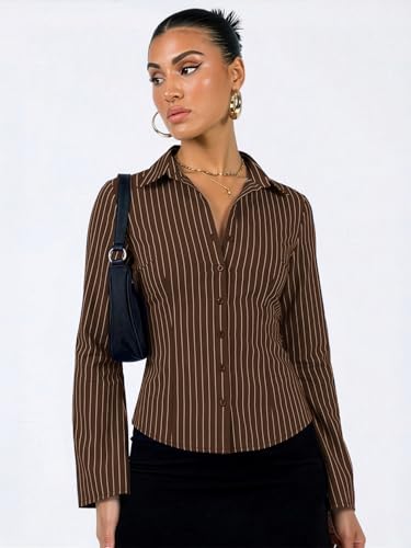 Image of Aahwan Striped Button Down Flared Bell Long Sleeve Casual Shirt for Women's & Girl's