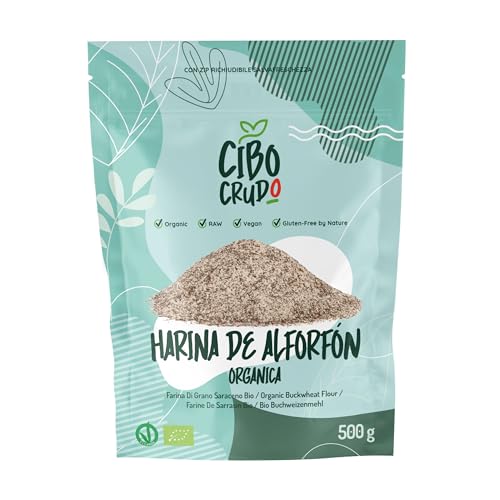 Harina de Trigo Sarraceno sin Gluten y Organica - 500g. Harina sin Gluten Panificable Ecologica. Harina Integral de Trigo Ecologico. Harina Panificadora para Hacer Pan. Para Recetas Dulces.