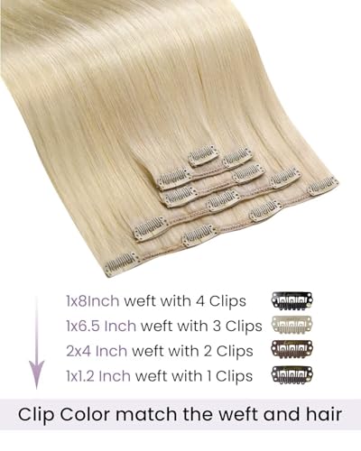 Image of LaaVoo Clip In Hair Extensions, For Beginners, 14 Inch 5Pcs 80g | Bleach Blonde Human Hair Clip In Extensions, Display Natural Shine, Match Party Wear, And Date Night Styling