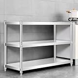 Scaffale regolabile in acciaio inox a 3 ripiani, per microonde, mense e scuole, supporto in metallo resistente con opzioni di altezza (150 x 45 x 80 cm)