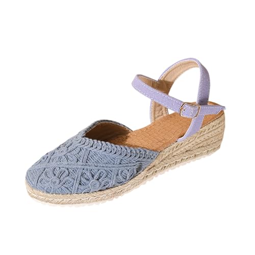 Sandalias de cuña para mujer con plataforma de paja y tiras estilo vintage ahuecado