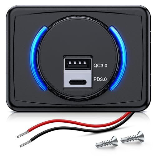 Image of Nilight Quick USB Socket PD Type C and USB Connector | 12V 24V 3A Car Outlet with Waterproof Cover Spring Cap LED Light Dual Outlets Port for Cars Trucks Motorcycle RVs Campers