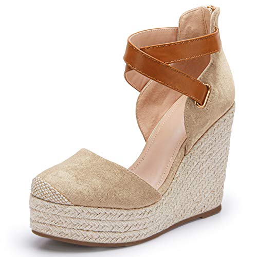 Image of PiePieBuy Womens Wedge Espadrille Ankle Strap Closed Cap Toe Platform Heeled Sandals
