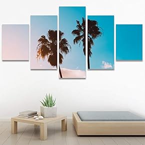 SIGNWIN 5 Panel Canvas Wall Art Palm Tree...