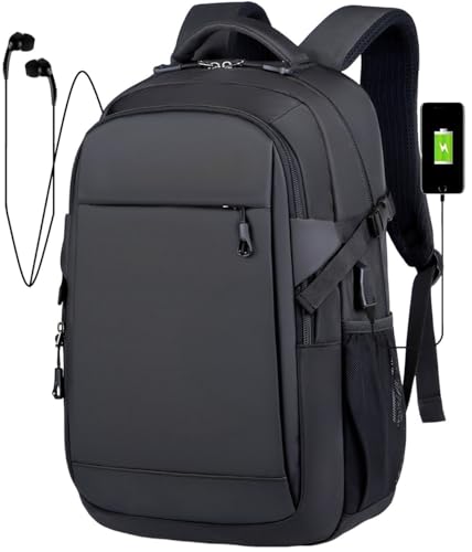 ALTOS OFFICE AND HOME Mochila para portátil para viajes de negocios, estudio, conexión USB, portátil hasta 39,6 cm (15,6 pulgadas), negro, protección contra robo, ideal para senderismo, impermeable