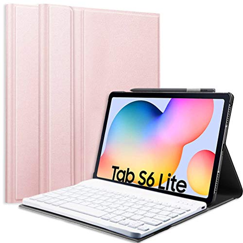 CHEERS Funda con Teclado para Tableta Galaxy S6 Lite, Funda de Piel Teclado Bluetooth Desmontable de diseño Estadounidense para Samsung Tab S6 Lite de 10,4 Pulgadas (SM-P610 / P615,2020), Oro Rosa