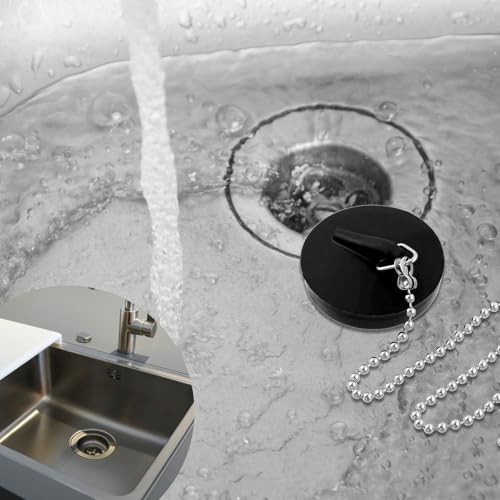 Giantree 2 Stück Abflussstopfen, Waschbeckenstöpsel Gummi mit 40cm Kette, Ø 40-45mm Stöpsel Badewanne Schwarz Stöpsel für Spülbecken für Küchenspüle Badewanne Bad
