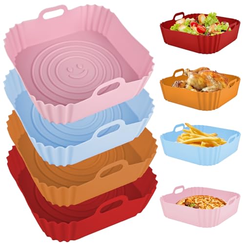 YYTECH Molde de silicona para freidora de aire caliente, 4 unidades, molde de silicona de 22 cm, reutilizable, accesorio en lugar de papel de horno para freidora de aire caliente