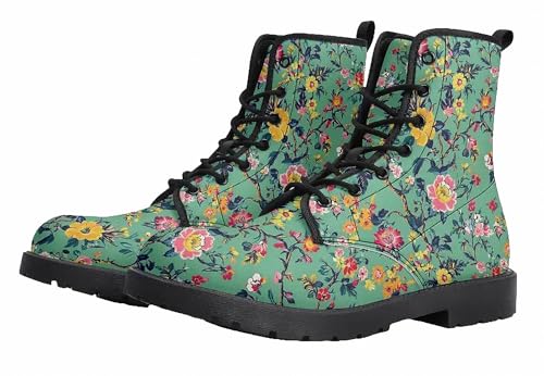 FQLGJMY Bottines Femme Style Vintage à Fleurs Papillon Rose Lacets Rétro Bout Rond Plates Peintes à la Main Parfaites Avec Jeans Robes Mode Décontractée Au Quotidien Voyages Fêtes