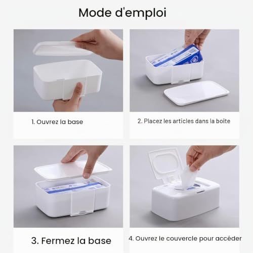 Qiundar Boîte de Mouchoirs Humides, 2 Pcs Distributeur de Lingettes Étui de Lingettes avec Couvercle Boîte à Lingettes Humides(17 * 10,5 * 6cm) – vue 7