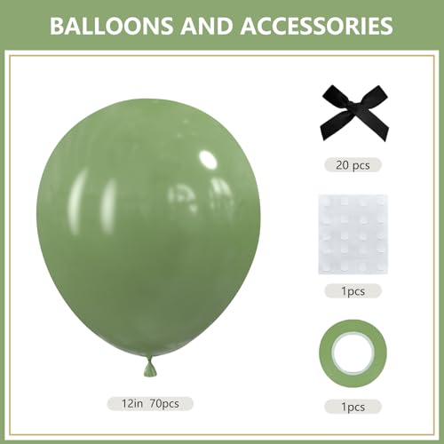 Image of Sage Green Balloons 12 inch,70pcs Olive Green Latex Party Balloons for Graduation Jungle Forest Wedding Birthday Baby Shower Party Decorations