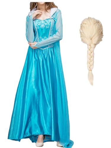 AYIMEIS Damen Elsa Prinzessin Kleid mit Perücke Schneekönigin Verkleidung Prinzessin Elsa Cosplay Kostüm Weihnachten Halloween Karneval Party...