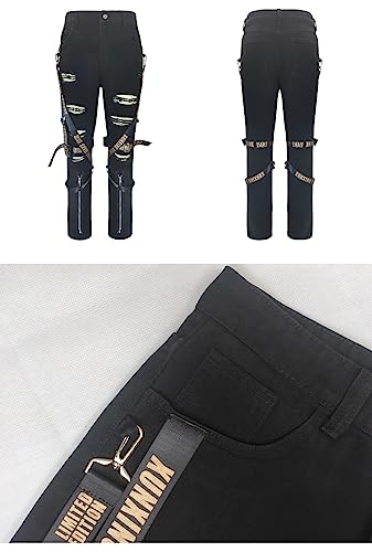 Men's Slim Fit Patchwork Jeans Hip Hop Streetwear Straight with Zip Cargo Denim Pants4