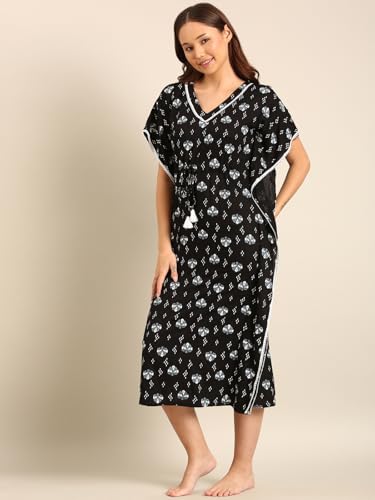 Image of Rupa Jon Aishwarya Women Full Length Printed Kaftan Nighty in Premium Cotton Blend Fabric, Night Dress, Maxi Nighty for Comfortable Everyday Wear