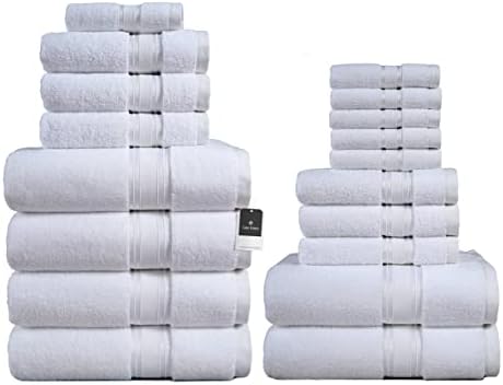 LANE LINEN White Bath Towels - Sets for Bathroom Quick Dry 6 Hand Wash Cloths 100% Cotton Soft Extra Absorbent Shower