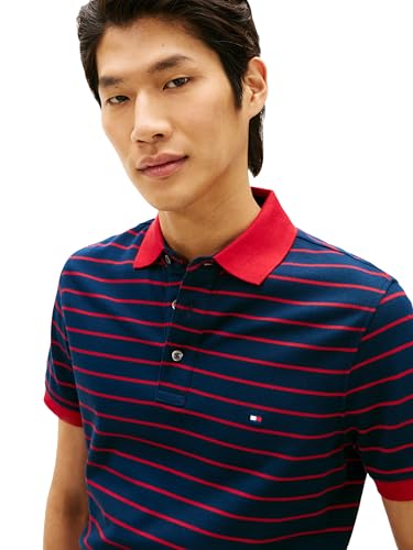 Image of Tommy Hilfiger Men's Short Sleeve Polo Shirts in Slim Fit with Stretch and Organic Pique Cotton