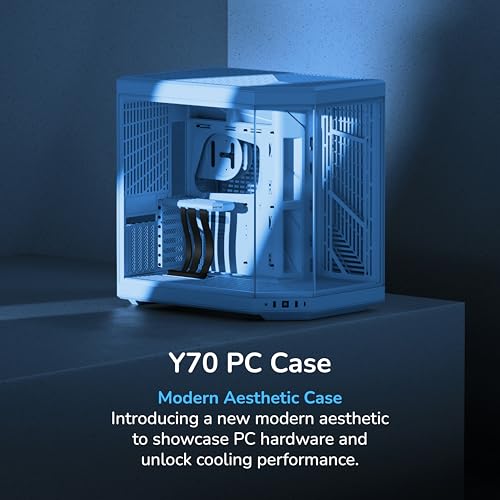 Image of HYTE Y70 Modern Aesthetic Gaming PC Case -Panoramic Glass | High-Airflow Design | Cable Management | Dual Chamber ATX Mid-Tower Chassis | 10 Fan Capacity | Luxury PCIe 4.0 Riser Cable-Blueberry (Blue)