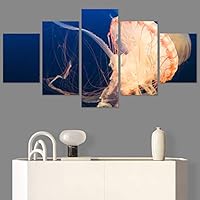 SIGNWIN 5 Panel Canvas Wall Art Group Jellyfish Marine Life Multicolor Photography Realism Tropical Ultra Whimsical for Home Decorations Ready to Hang - 60