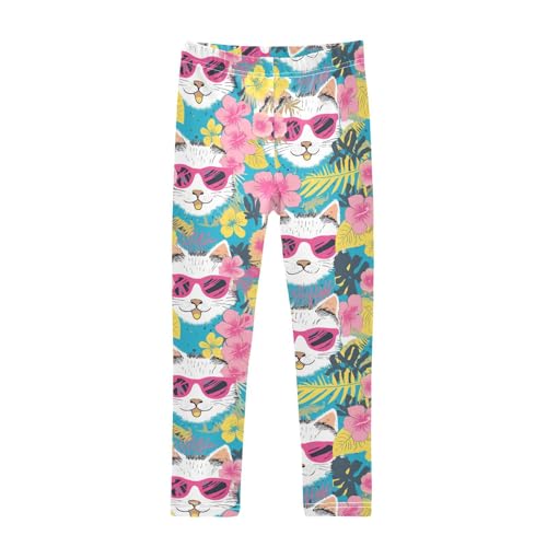 Cats Faces Girls' Leggings Toddler Doodles Flowers Kids Yoga Pants Dance Active Tights 4T