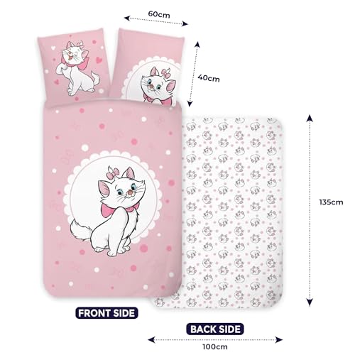 Disney Aristocats Marie Cat Cot Size Bedding Set | Duvet Cover 100x135 cm + Pillowcase 40x60 cm | 100% Cotton | Soft Bedlinen Set for Baby or Small Bed | Child-safe & Breathable Cot Bedding - Image 3