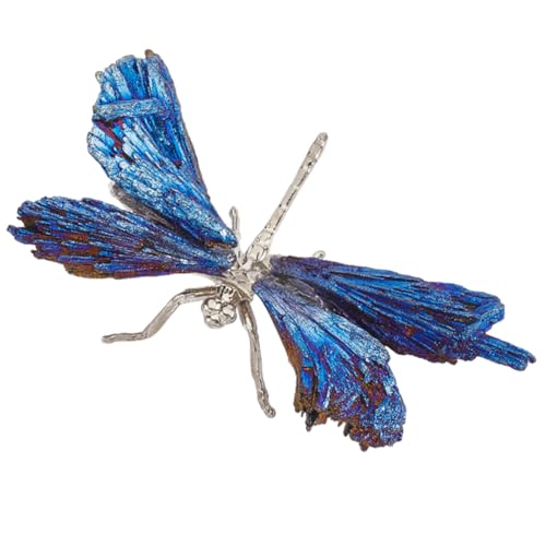 GORGECRAFT Blue Tourmaline Dragonfly Statue Electroplated Silver Dragonfly Decor Collection Natural Gemstone Home Desk Ornament Outdoor Art Decoration for Living Room Garden Spiritual Gifts 3 x 1.6in
