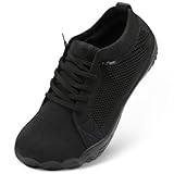 LeIsfIt Barefoot Shoes Women Wide Toe Box Walking Shoes Minimalist Trail Running Hiking Footwear Non-Slip Breathable Slip on Sneakers Black Size 9.5