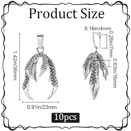 SOFPLATE 1 Box 10Pcs Dragon Claw Charms Dragon Pendants Bulk Alloy Silver Dragon Claw Beads Connectors Pinch Bails Holder Claw Bead Caps for Jewellery Making Charms Necklace Supplies DIY Crafts - Image 2