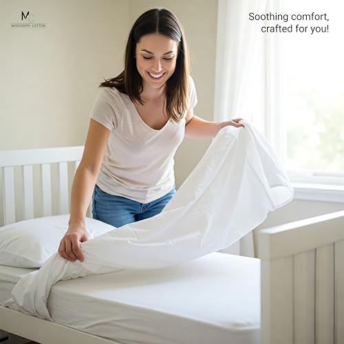 Image of 3 Piece Toddler Sheet Set Pure Cotton Soft and Breathable Kids Bedding with Fitted Sheet Elastic Flat Sheet and Pillowcase for Mini Crib Toddler Bed White