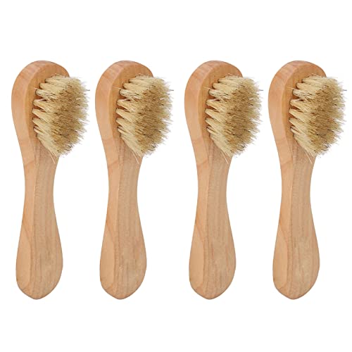 Pongnas Juego de 4 Cepillos Exfoliantes para la Cara, de Madera, Cepillo de Limpieza para Masaje Facial de Pelo Suave para Limpieza Profunda de Poros, con Estuche de Viaje P