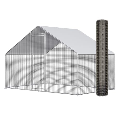 Image of CHIKENCOOP Large Metal Chicken Coop for 6-10 Chickens with Polypropylene Mesh, Waterproof & Anti-UV Cover Premium Walk-in Poultry Enclosure for Outdoor Farm Use (9.8'Lx6.5'Wx6.5'H)