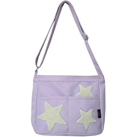 BLUEGALA Cute Messenger Bag,Aesthetic Y2k Star Crossbody Bag,Large Kawaii Shoulder Tote Bag For Women(Purple) Cover