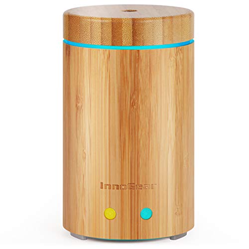 InnoGear Upgraded Real Bamboo Essential Oil Diffuser Ultrasonic Aroma Aromatherapy Diffusers Cool Mist Humidifier with Intermittent Continuous Mist 2 Working Modes Waterless Auto Off 7 Color LED Light