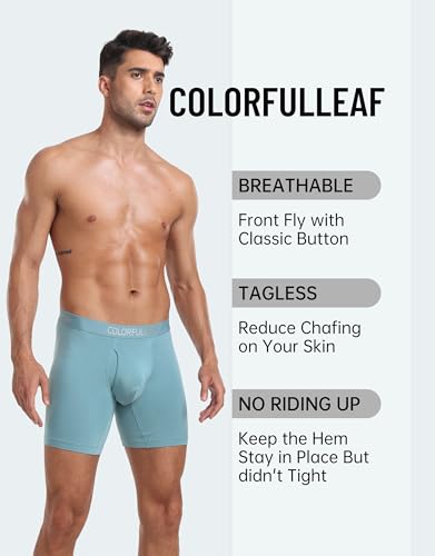 COLORFULLEAF Men's Boxer Briefs Underwea Soft Rayon Made From Bamboo Boxer Briefs for Men with 3-D Pouch Open Fly3