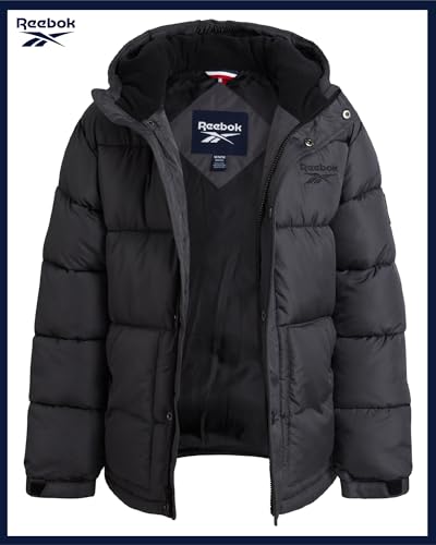 Image of Reebok Boys Heavyweight Puffer Jacket, Wind & Water Resistant Hooded Coat | Cozy Insulated Fill for Maximum Warmth, Full Zip and Snap Placket Seal Out the Weather, Great for School, Play or Weekend Fun