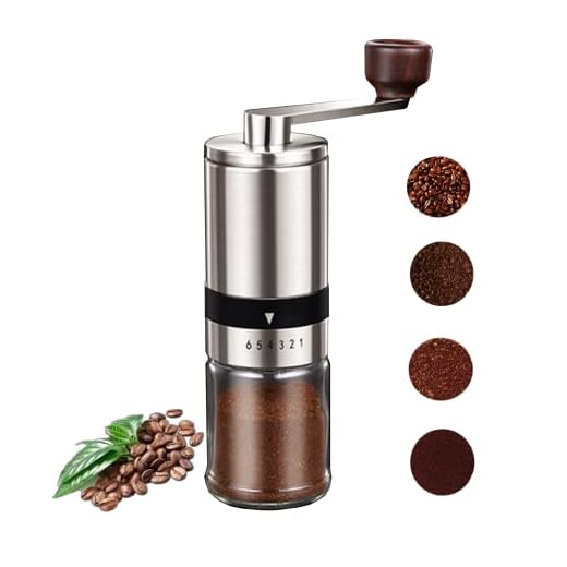 Hand Ground Precision Manual Coffee Bean Grinder Stainless Steel with Ceramic Burrs Grinder Manual,6~8 Adjustable Setting,Household Outdoor Portable Espresso Grinder (6-DANG), silver white (Level 6)