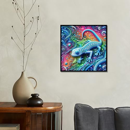 Image of AiYuanzsh 5D Diamond Painting Kits for Adults, Colorful Spotted Gecko Abstract Diamond Art Kits for Adults Beginner, DIY Full Drill Round Paint by Diamonds Dot Gem Art Wall Decor 13.8x13.8 Inch