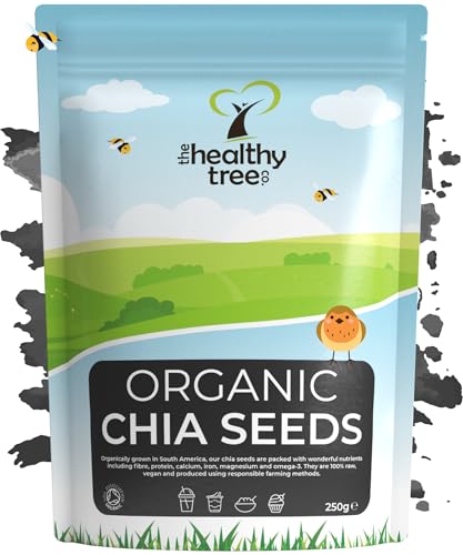 Organic Chia Seeds by TheHealthyTree Company. High in Fibre Protein & Omega-3 - Raw Vegan Chia Seeds 250g