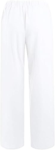 Vista 3 de Limsea Clearence Sale! Pantalones de pierna ancha para mujer, de verano, algodón, lino, cintura elástica, con cordón, pantalones de ajuste relajado